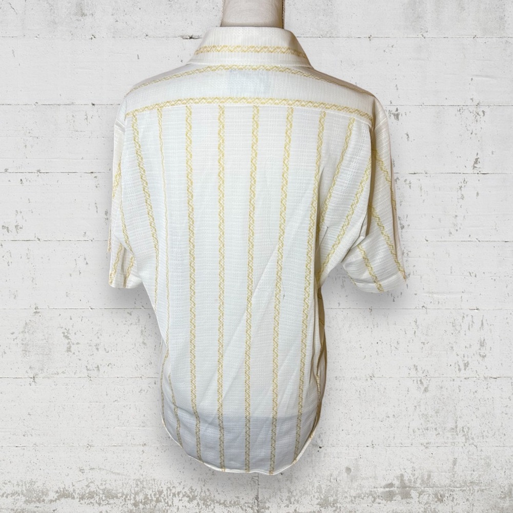 Vintage 1960s Dagger Collar Short Sleeve Mod Patterned Button Down Shirt Size L - Picture 6 of 6